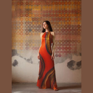 Vintage VENUS Maxi Dress Halter Strappy Orange Maxi Modern Retro Medium